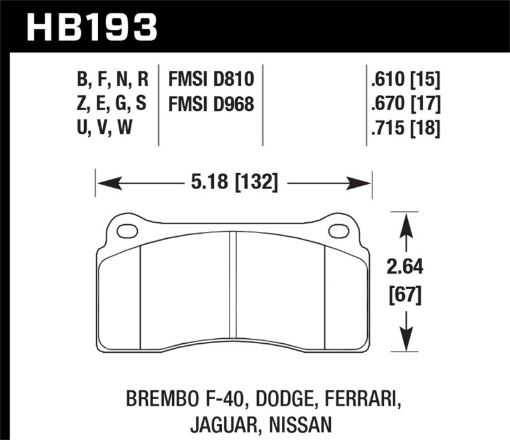 Kuva: Hawk DTC - 80 03 - 06 08 - 09 Dodge Viper 88 - 92 Ferrari F40 95 - 97 F50 Race Brembo Brake Pads