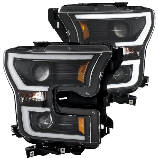 Kuva: ANZO 2015 - 2016 Ford F - 150 Projector Headlights w Plank Style Design Black w Amber