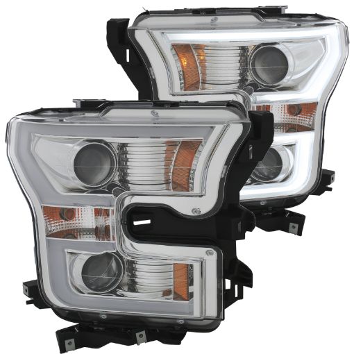 Kuva: ANZO 2015 - 2016 Ford F - 150 Projector Headlights w Plank Style Design Chrome w Amber