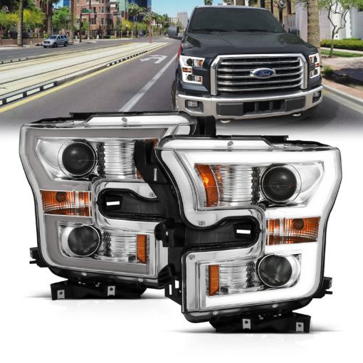 Kuva: ANZO 2015 - 2017 Ford F - 150 Projector Headlights w Plank Style Switchback Chrome w Amber