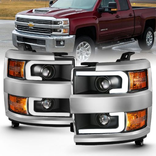 Kuva: ANZO 2015 - 2016 Chevrolet Silverado Projector Headlights w Plank Style Design Black w Amber