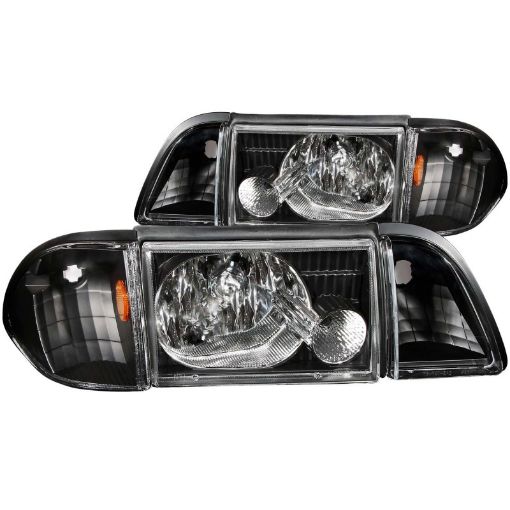 Kuva: ANZO 1987 - 1993 Ford Mustang Crystal Headlights Black w Corner Lights 3pc