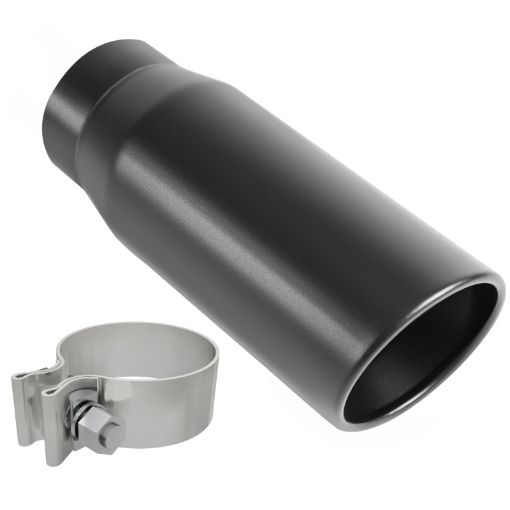 Kuva: MagnaFlow Tip Black Coated w Clamp Single Wall Round Outlet 4in Diameter 3in Inlet 12in Length