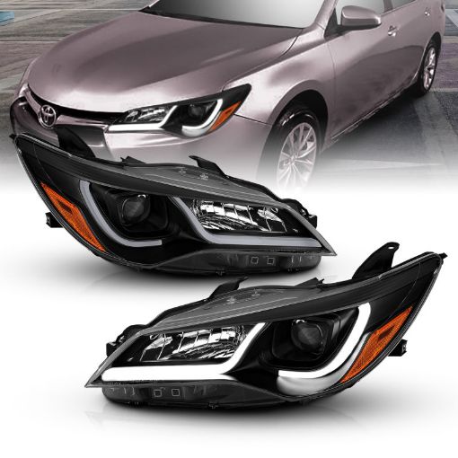 Kuva: ANZO Projector Headlights With Plank Style Design Black wAmber 15 - 16 Toyota Camry (4DR)