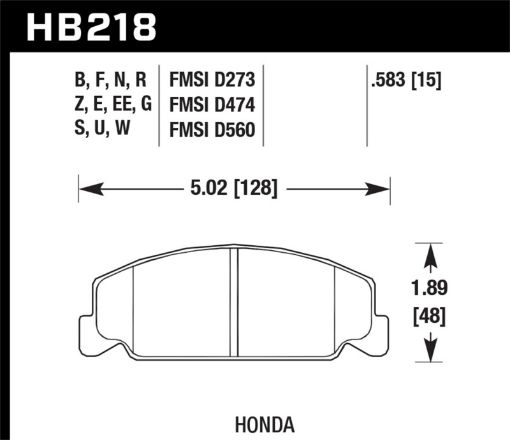 Kuva: Hawk 88 - 89 Civic Si 92 - 00 Civic CX 88 - 00 DX 98 - 00 GX HPS Street Front Brake Pads