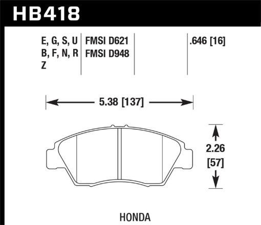 Kuva: Hawk 02 - 06 RSX (non - S) Front 03 - 09 Civic Hybrid 04 - 05 Civic Si Rear Performance Ceramic Street