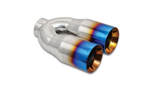 Kuva: Vibrant 2.5in ID Dual 3.5in OD Round SS Tips (Double Wall, Straight Cut) with Burnt Blue Finish