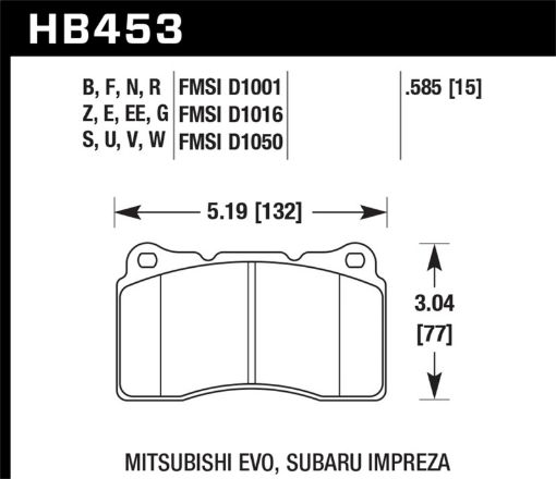 Kuva: Hawk DTC - 80 04 - 15 Subaru Impreza WRXSTI, 02 - 0608 - 14 Mitsubishi Lancer Evo Front Brake Pads