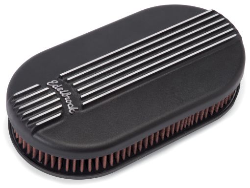 Kuva: Edelbrock Air Cleaner Classic Series Oval Aluminum Top Cloth Element 17 5In X 9 35In X 3 9In Black