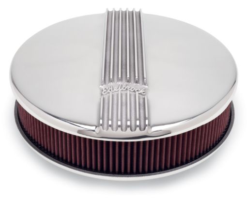 Kuva: Edelbrock Air Cleaner Classic Series Round Aluminum Top Cloth Element 14In Dia X 3 9In Polished