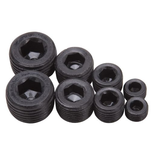 Kuva: Edelbrock Fittings Pipe Plug Kit Internal Allen Head 18In 14In 38In 12In NPT Set of 8 Black