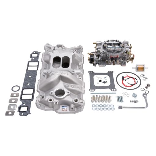 Kuva: Edelbrock Manifold And Carb Kit Performer Eps Small Block Chevrolet 1957 - 1986 Natural Finish