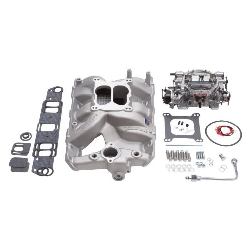 Kuva: Edelbrock Manifold And Carb Kit Performer RPM Pontiac Natural Finish