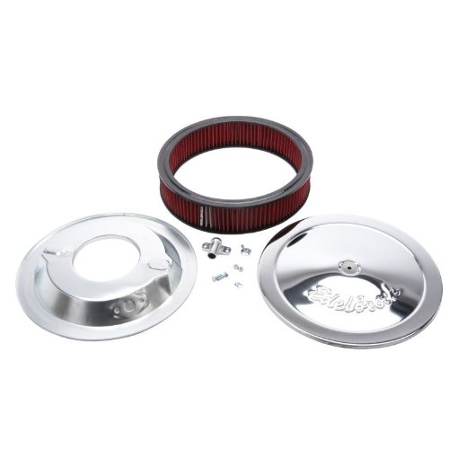 Kuva: Edelbrock Air Cleaner Pro - Flo Series Round 14 In Diameter Cloth Element 38In Dropped Base Chrome