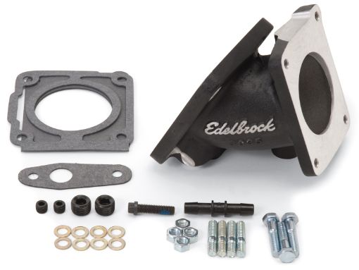 Kuva: Edelbrock EFI Throttle Body Adaptor (Elbow) Ford Mustang 94 - 95 w Black Mini Texture Powder Coat