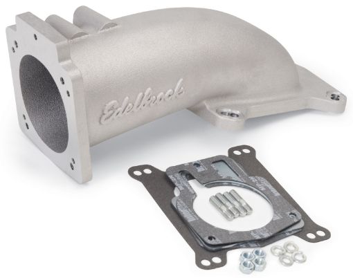 Kuva: Edelbrock Ultra Low Profile Intake Elbow 90mm Throttle Body to Square - Bore Flange As - Cast Finish