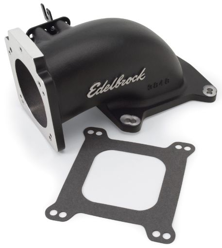 Kuva: Edelbrock Low Profile Intake Elbow 90mm Throttle Body to Square - Bore Flange Black Finish