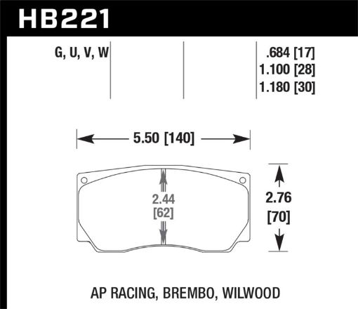 Kuva: Hawk AP RacingWilwood 17mm DTC - 70 Race Rear Brake Pads