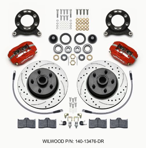 Kuva: Wilwood Forged Dynalite - M Front Kit 11.30in 1 PC RotorHub Drill - Red 1965 - 1969 Mustang Disc Drum