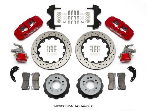 Kuva: Wilwood AERO4 MC4 Rear Kit 14.00 Drilled Red Currie Pro - Tour Unit Bearing Floater