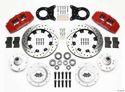 Kuva: Wilwood Dynapro 6 Front Hub Kit 12.19in Drill Red 1965 - 1969 Mustang Disc Drum Spindle